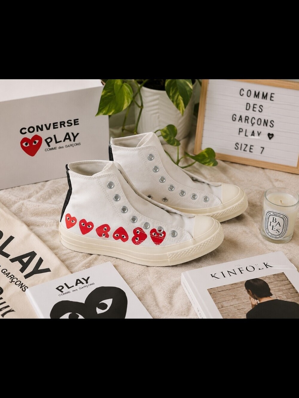 Comme des Garçons PLAY x Converse White High Top Sneakers Red Heart